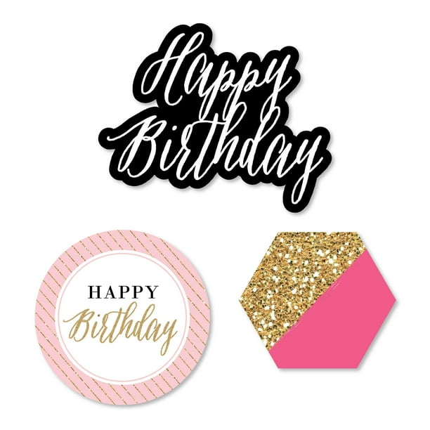 Happy Birthday Hot Pink Glitter 24 Tall Letters With 2 Cupcakes /& 2 Gift Boxes Corrugated Plastic
